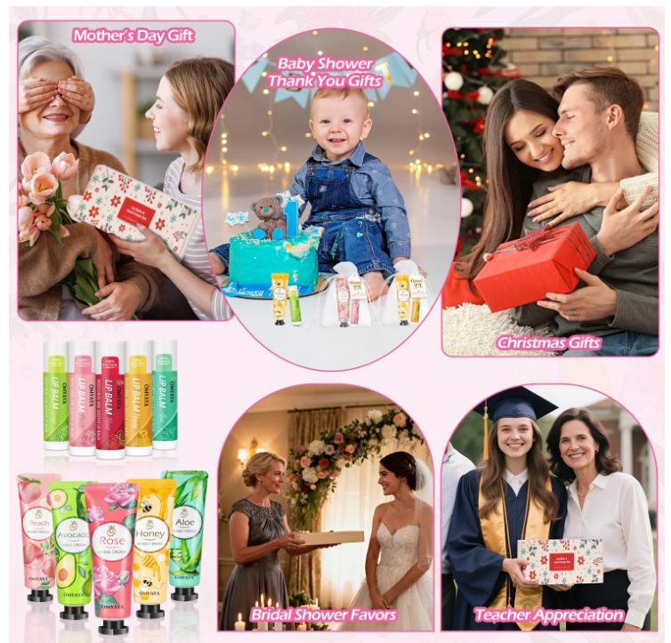 20 Pack Bulk Gifts, Lip Balm Bulk and Hand Cream Gift Set With Organza Bag Thank You Card,Thank You Gift,Bridal Wedding Favors & Baby Shower Wedding Gifts For Guests, Christmas Gift Stocking Stuffers