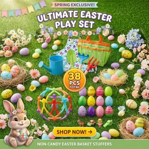 EFFUN Easter Egg Hunt Toy Set for Kids, Garden Tool Kit + 10 Magnetic Men + 12 Easter Eggs + 4 Surprise Egg Fillers, Non-Candy Easter Basket Stuffers Outdoor Play