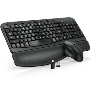 SABLUTE Wireless Keyboard and Mouse Combo, Ergonomic Wave Keys, Cushioned Plam Rest, Comfortable Silent Natural Typing, 2.4G Lag-Free, Full Size Keyboards Cordless Set for Multi-OS, Windows/Mac