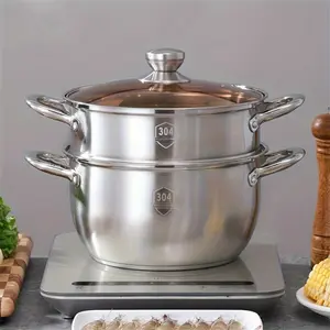 1pc Stainless Steel Double Layer Thickened SteamerHousehold Steaming Tools for Steamed Buns Breads Small Pot Universal on Gas Stove Induction Cooker