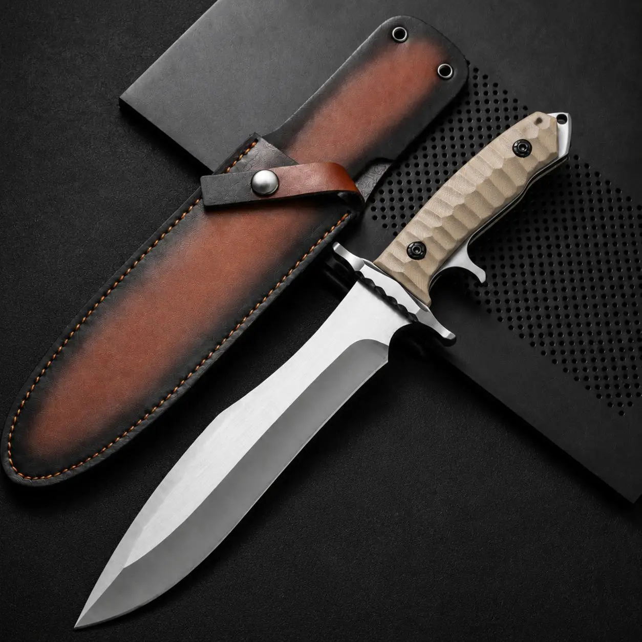 Knife with Sheath, Fixed Blade Tactical Knife & Fire Starter for Camping, Outdoor, Bushcraft