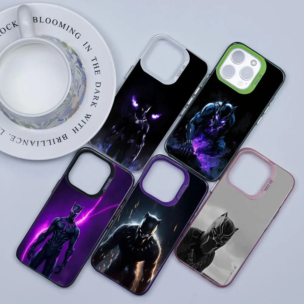 B-Black Panther Phone Case For iPhone 17 16 15 14 13 12 11 Pro Max Plus Phone Case, Multi-Tone Metallic Finish Effect, Flexible TPU Material, Slim Shockproof Protective Cover, Scratch and Fingerprint Resistant