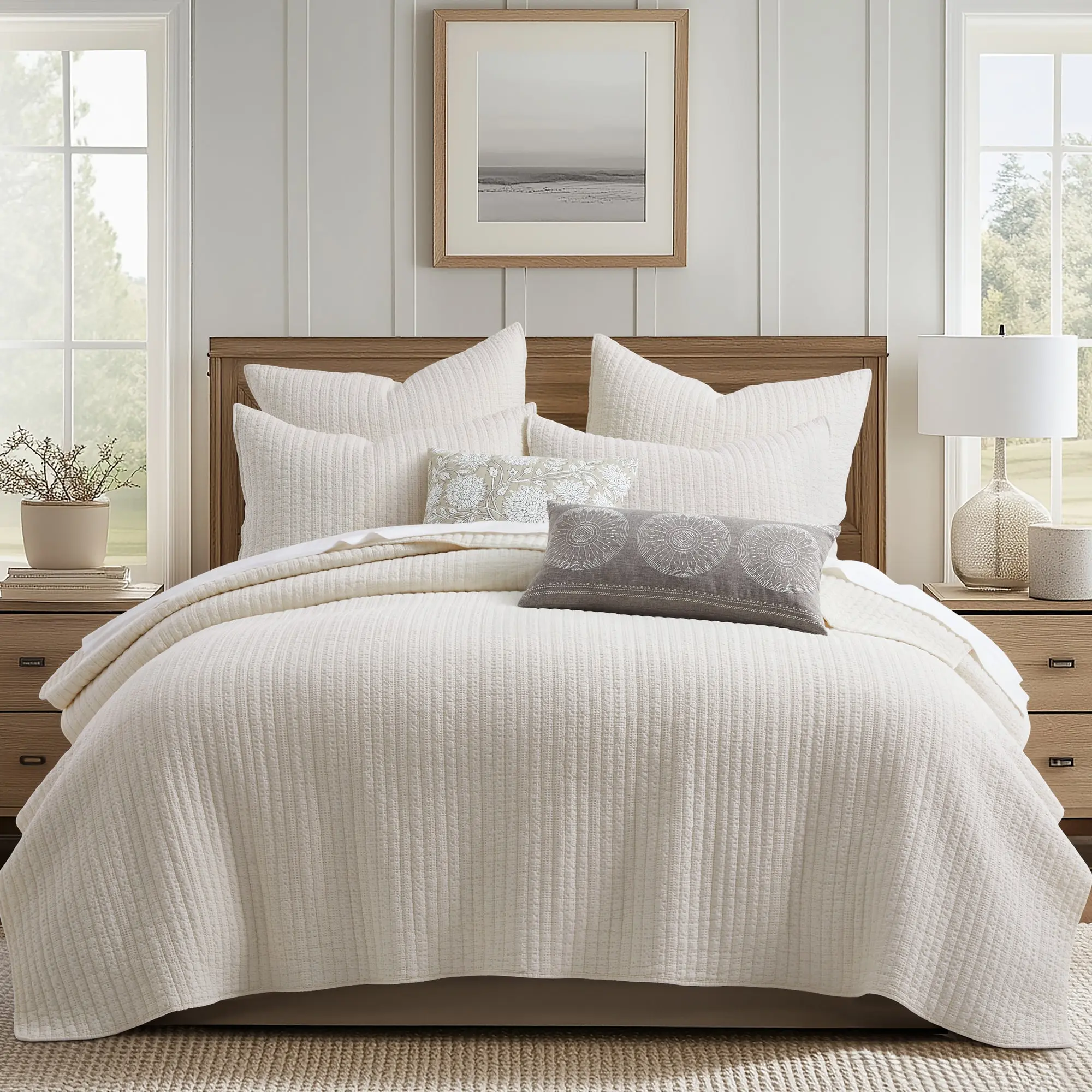 Levtex Home Loden Quilt Bedspread Set - Reversible Waffle Weave Breathable Cotton Bedding, Multi-Size (Incl. Full/Queen), Set Includes Core Pieces, Machine Washable, Ideal for Modern Home Bedroom Decor & Cozy Beds