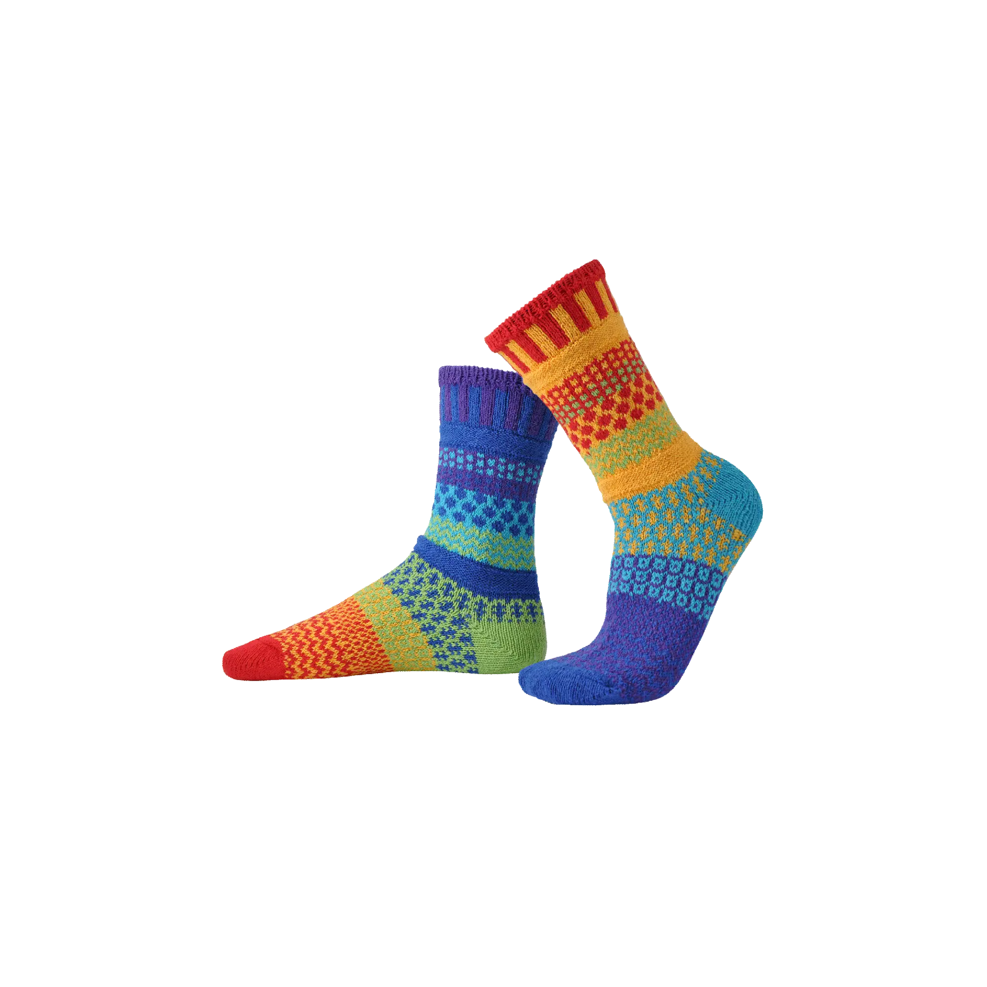 Solmate Socks Rainbow Crew Socks - Mismatched, Recycled Cotton, Made in USA