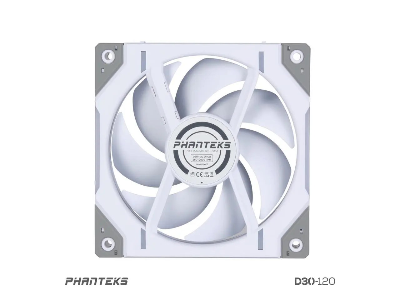 Phanteks D30-120 DRGB PWM FAN, Reverse Airflow Model, Premium D-RGB Performance Fan, ARGB/DRGB lighting, Daisy-chain Fan Linking system, White