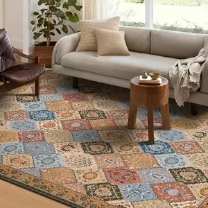 Phantoscope 5'x7' Vintage Collection Area Rug, Washable Living Room Rug Non-Slip, Low-Pile Moroccan Trellis Boho Carpet for Bedroom