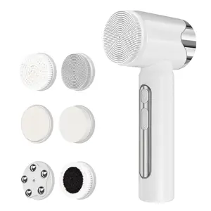 6-in-1 rechargeable waterproof facial cleansing brush with LCD display deeply cleanses, exfoliates, removes blackheads, and massages — ideal for women and men of all skin types, especially acne-prone skin, for a complete daily skincare routine.
