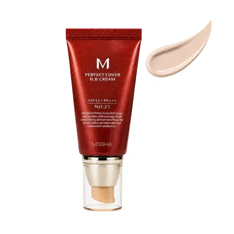 MISSHA M Perfect Cover BB Cream No.21 Light Beige – SPF 42 PA+++ Brightening & Hydrating Korean Foundation Flawless Lightweight