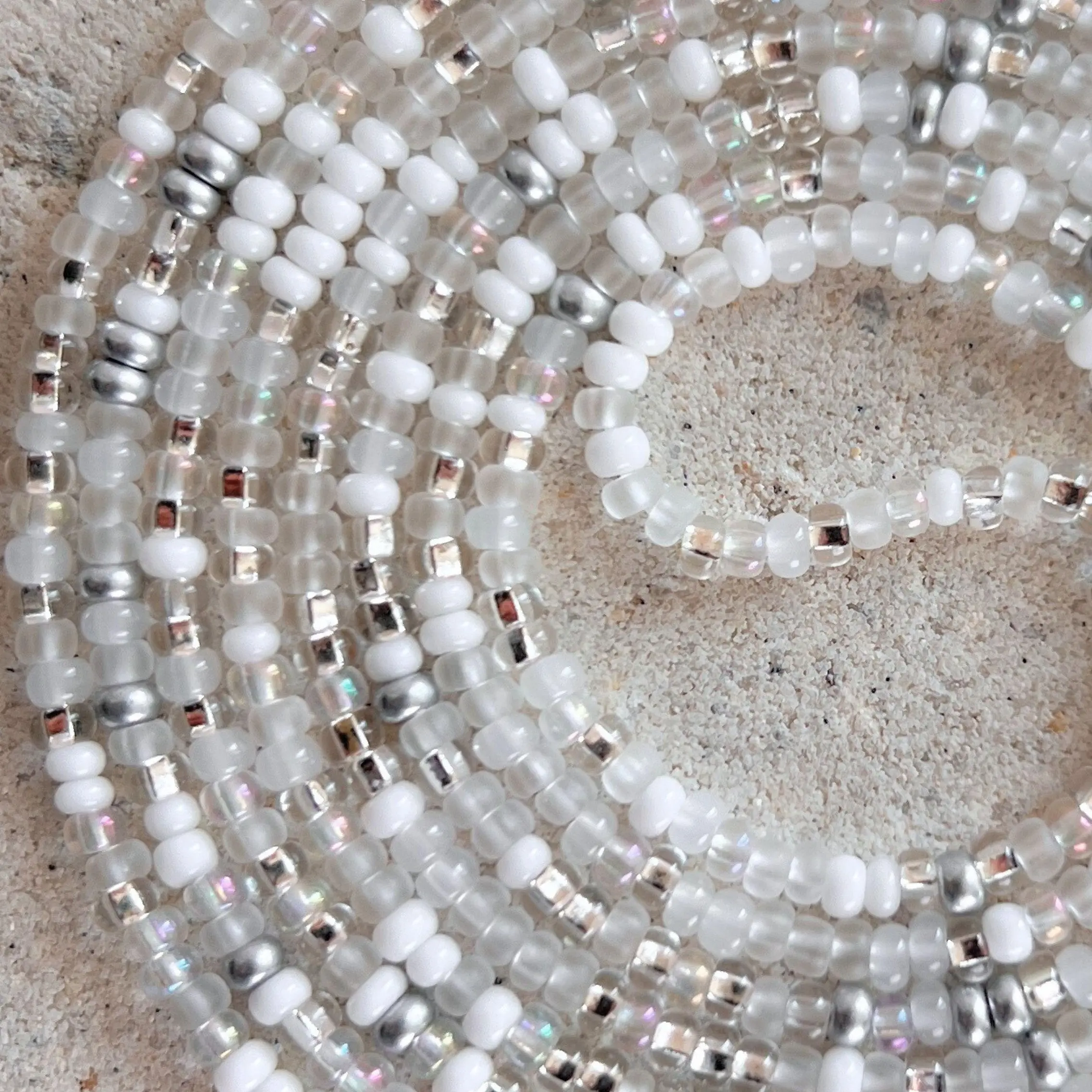 NEW BEGINNINGS - Tie On Waist Beads - 45 to 60 inches Waistbeads - White Waistbeads - Made By Venus Waistbeads