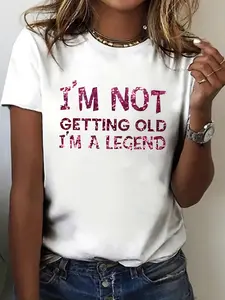 Women's Casual Ruched Short Sleeve Top, Letter Pattern Design, Comfortable Fit Available in 9 Colors, Round Neck Tee