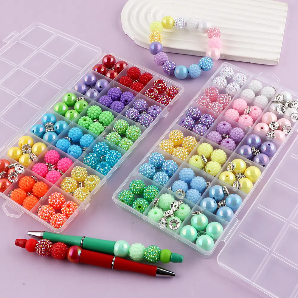 120pcs/Box Colorful Resin Bayberry Round Bead Rhinestone Spacer Set For Fashion Acrylic Beads For Beaded Pen Bracelet Keychain Jewelry Making Decoration DIY Beads Accessory