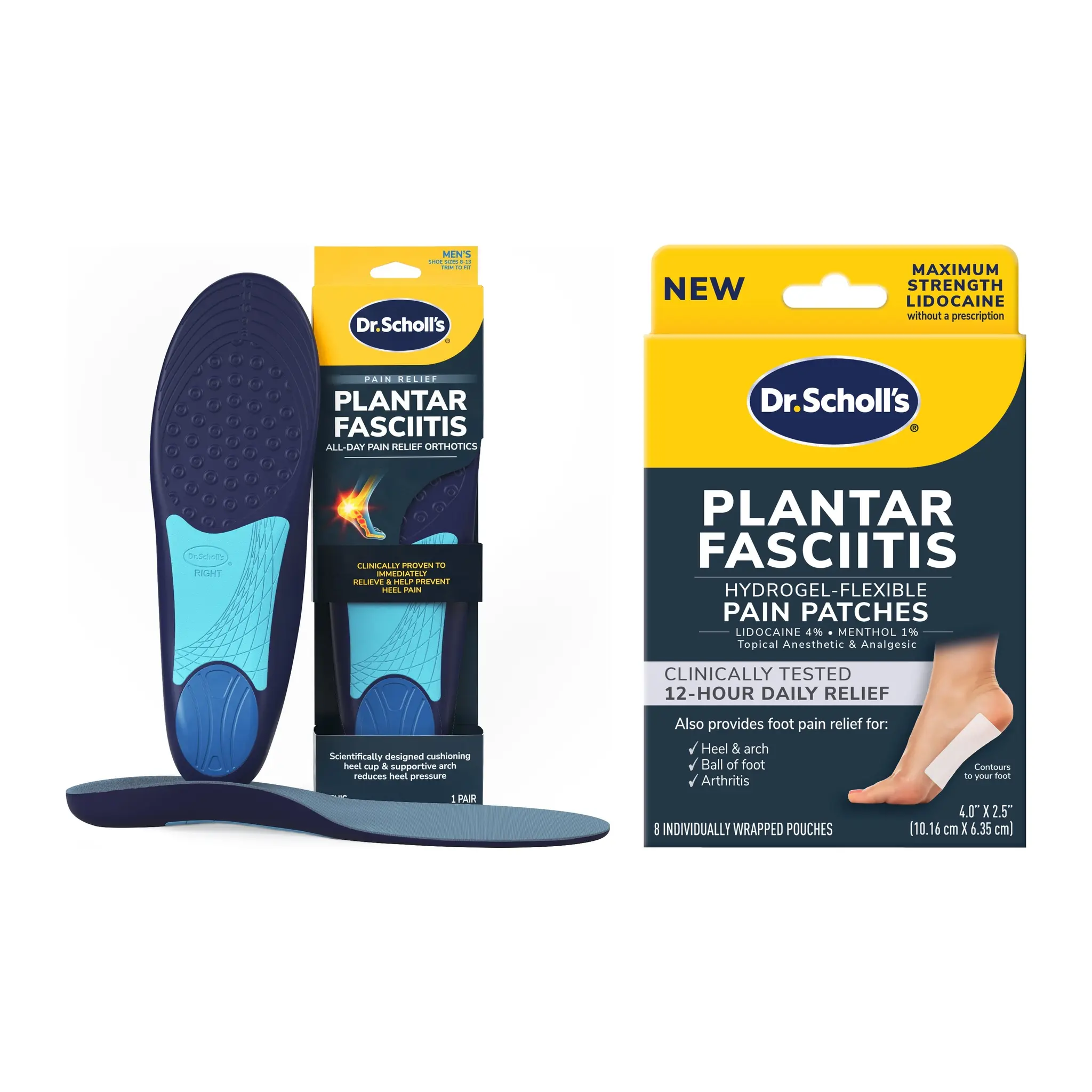 Dr. Scholl's Plantar Fasciitis Relief Bundle – Orthotic Insoles + Lidocaine Pain Patches