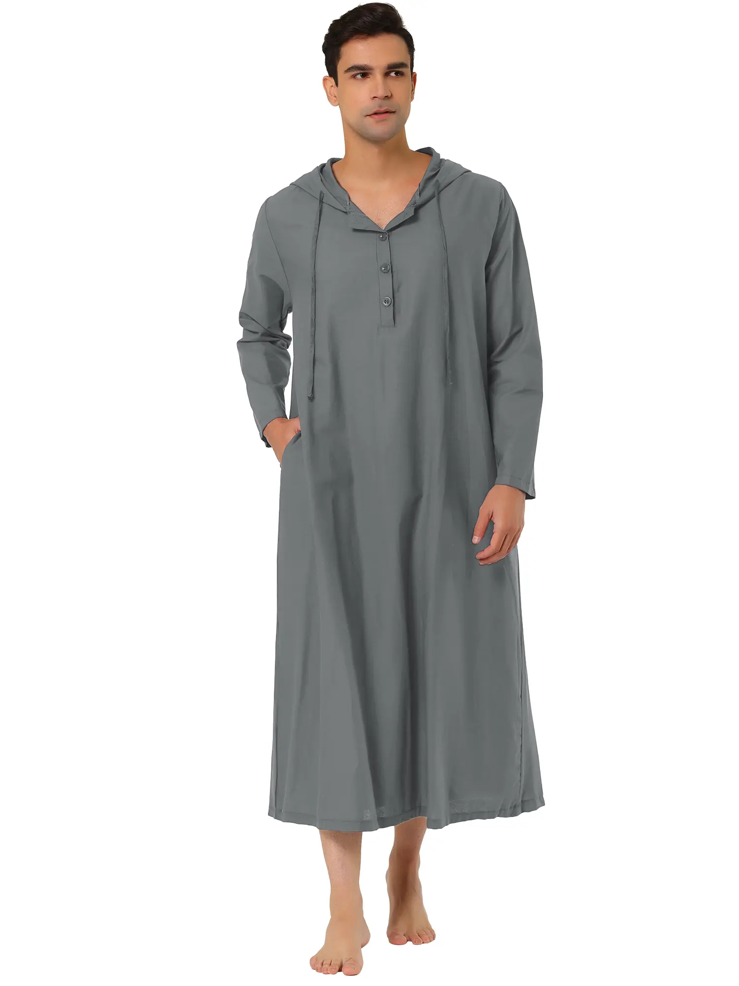 INSPIRE CHIC Men's Nightshirt Long Sleep Shirt Hooded Loungewear Nightgown Pajamas
