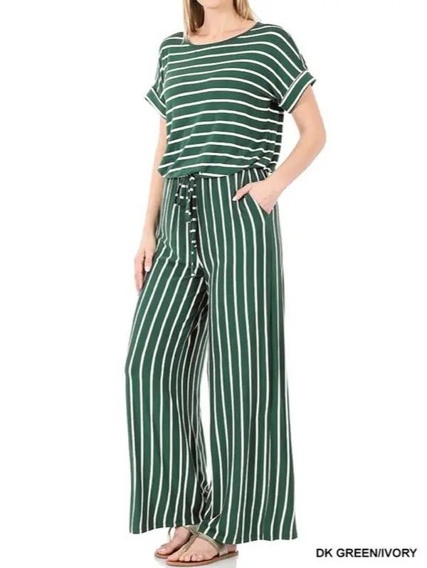 Kay's Kloset Stripe Jumpsuit With Elastic Waist Back Keyhole Summer