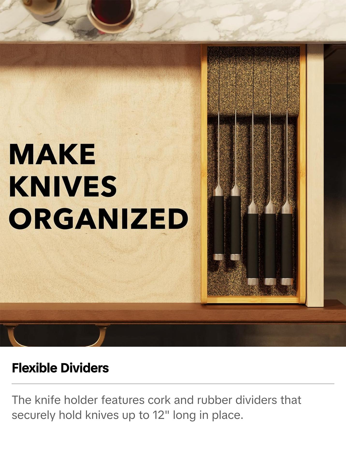 Small Bamboo Knife Holder for Drawer, 5.9"W