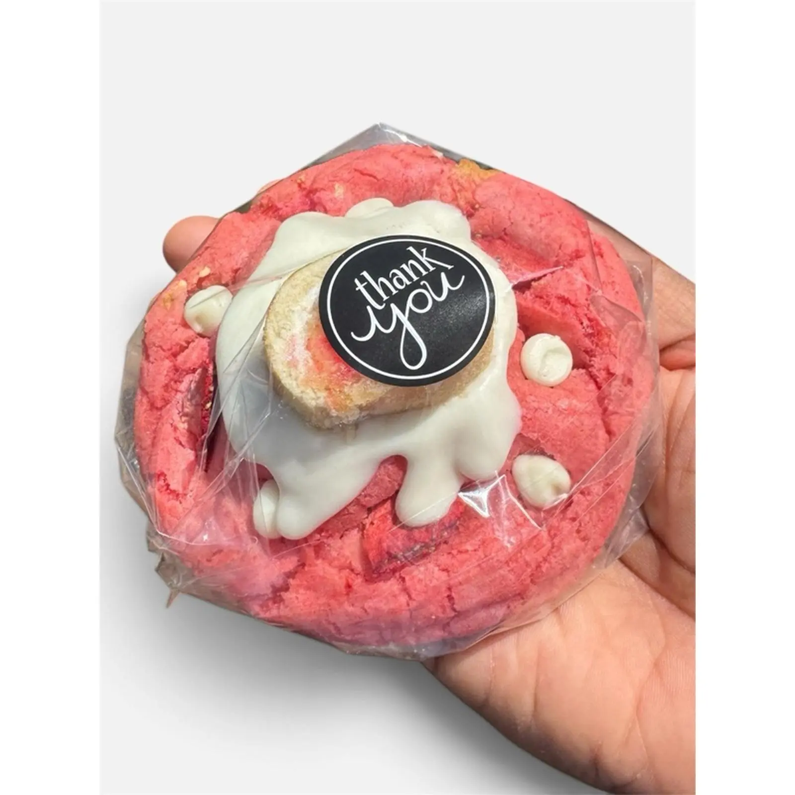 (2)Strawberry Shortcake Cookie - Delicious Pink Cookie with White Icing and "Thank You" Label