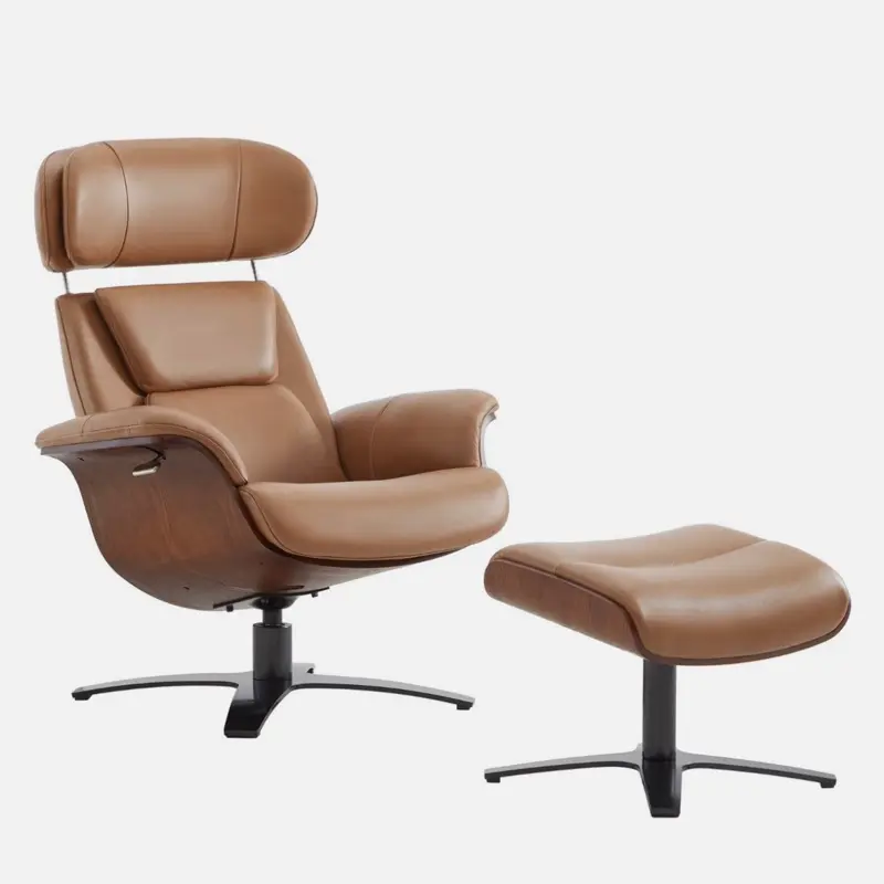 CHITA Genuine Leather Reclining SwivelChair with Adjustable Headrest and Ottoman