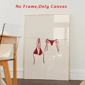 Bikini on Clothesline Print, Fashionable Beach Canvas Wall Art, Wall Decor for Home Living Room Bedroom, Bedroom Accessories, Home Decor Poster