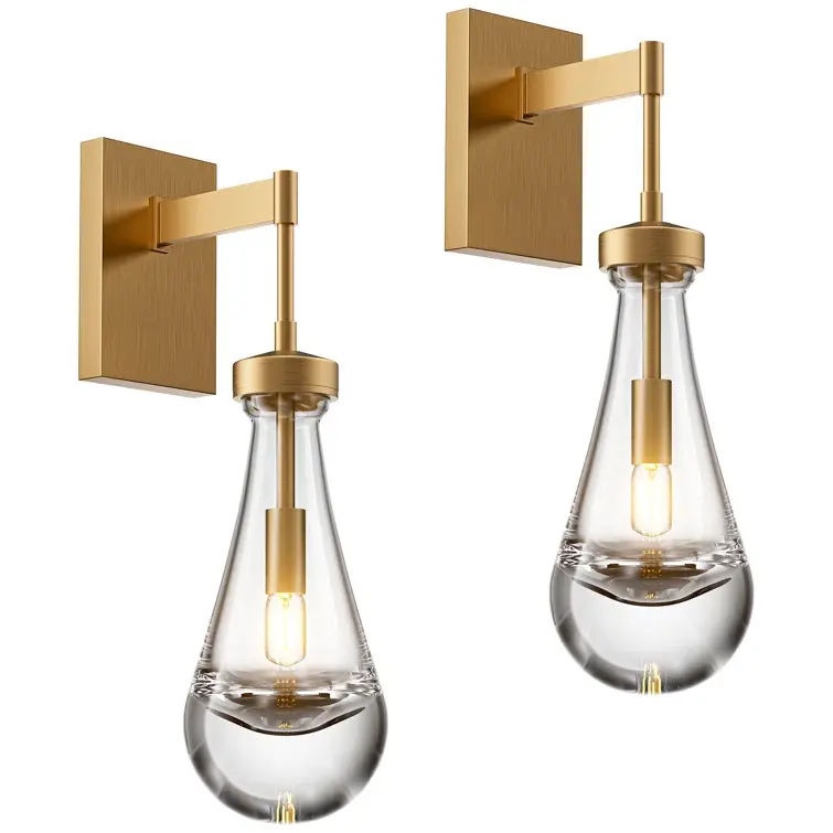Raindrop-shaped solid thick glass wall lamp (set of 2)