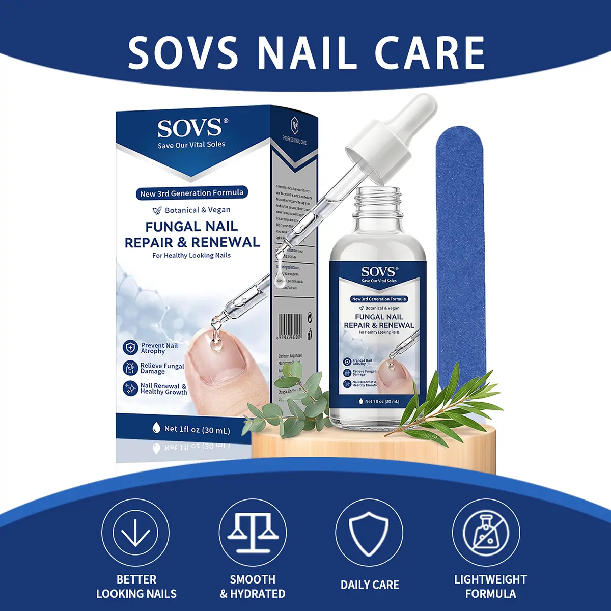 SOVS Nail Care Serum 30ml with Dropper, Nourishing Nail Treatment for Dry, Brittle & Dull‑Looking Nails, Daily Care for Fingernails & Toenails