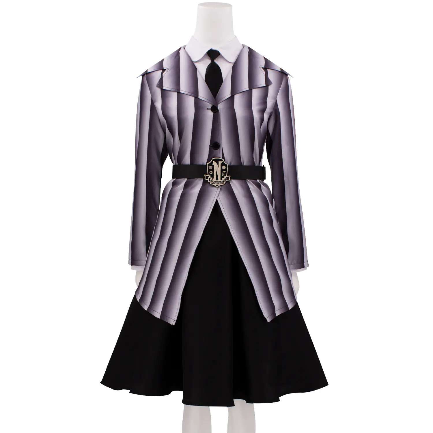 Women‘s Wednesday School Uniform Set Pleated Skirt Jacket Tie for Halloween