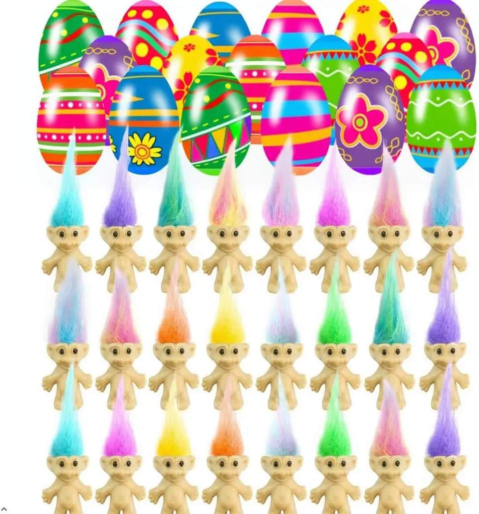 Summer Spring Gift 24 PCS Prefilled Easter Eggs with Mini Toys Inside Vintage Lucky Dolls Action Figures for Kids Boys Girls Easter Basket Stuffers Party Favors Easter Egg Fillers Hunt