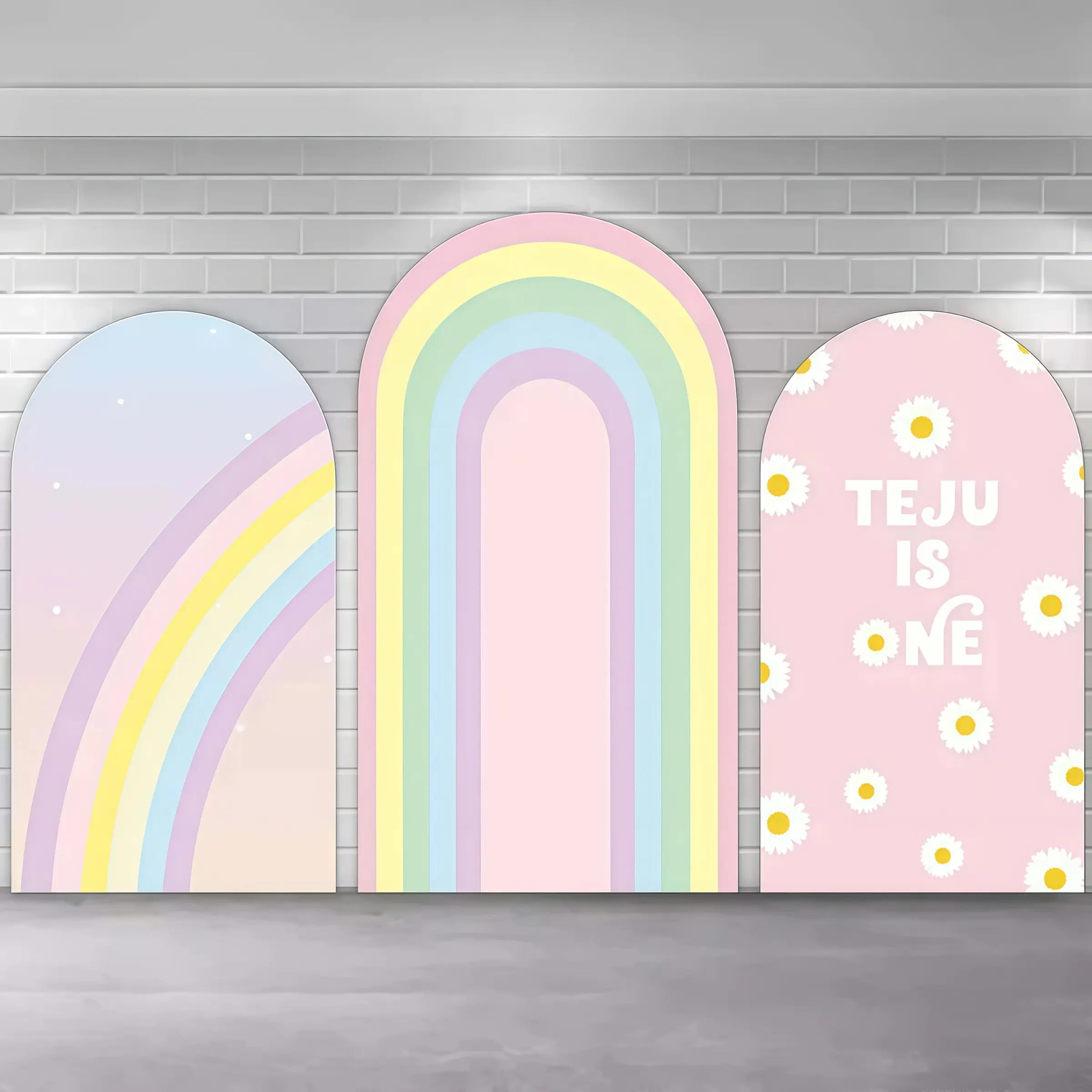 Pastel Rainbow Daisy First Birthday Arch Covers Stretchy Backdrop, Boho Groovy Colorful Design, Perfect for Girls 1st Birthday Party Baby Shower Photo Backdrop