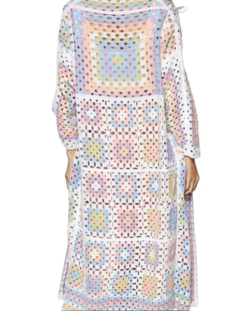 Pol Women Granny Squarel Pastel Garden Crochet Cardigan NEW