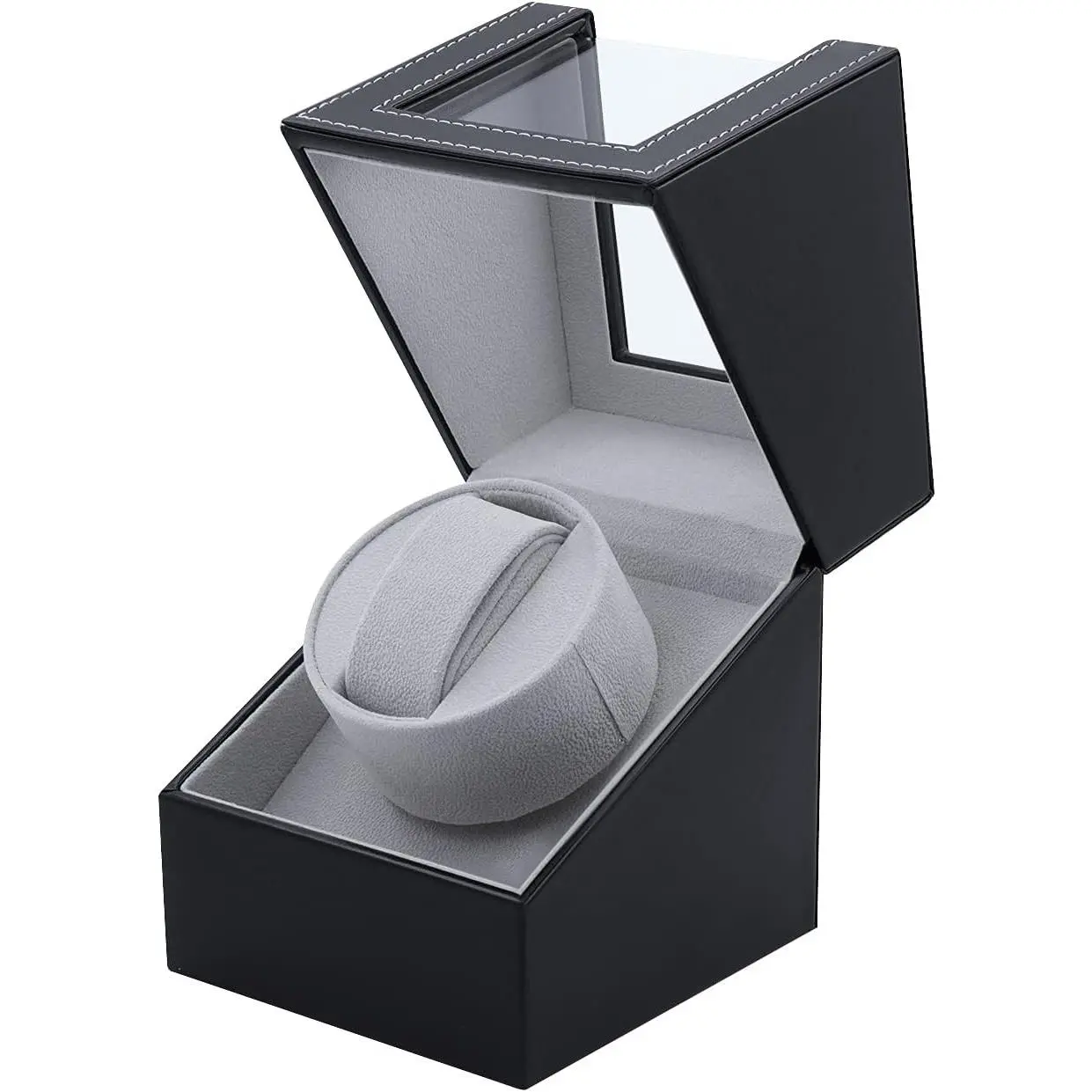 Single Watch Winder, Ultra Quiet Japanese Motor Automatic Watch Winder Box with Multiple Rotation Modes, Premium Watch Winder for Automatic Watches (AC/ Battery Powered) - Black with PU Leather