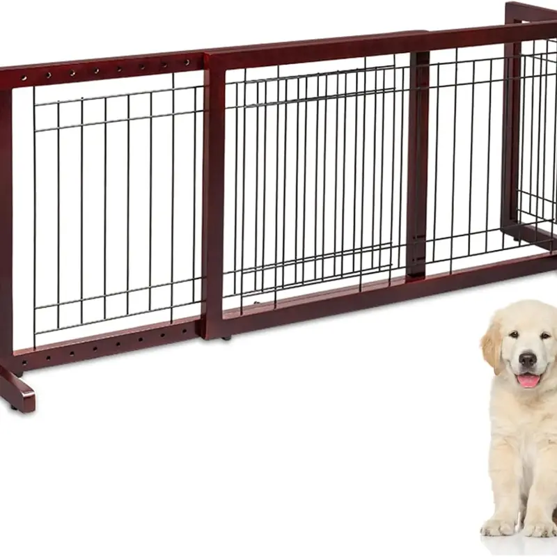 VINGLI Durable Solid Wood Free-Standing Dog Gate - 21-inch High, Adjustable Width 40-71in, Puppy-Safe, Secure Boundaries, Easy to Install, Indoor/Outdoor Use for Home, Stairs