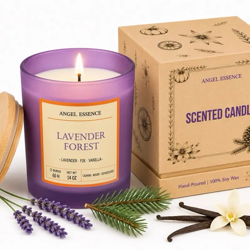 14 Oz Hand-Poured Natural Soy Wax Decor Candle - Lavender Forest Scent with Fir, Lavender & Vanilla Notes - Aromatherapy Home Decor Supply