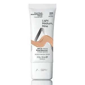 Almay Skintone Matching Foundation, Smart Shade Face Makeup with SPF 15, Hypoallergenic, Oil-Free, Dermatologist-Tested, 200 Light Medium Mine, 1 fl oz