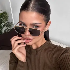 Chic Mini Aviator Sunglasses - Slim Metal Frame with Classic Double Bridge, Sleek Temple Design UV400 Protection Shades Perfect for Effortless Everyday Cool and Minimalist Street Style
