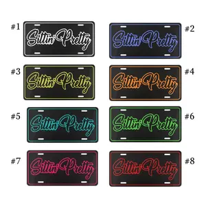 Sittin Pretty License Plate, 12 x 6 Aluminum Vanity Tag for US Vehicles, Neon Script Vanity Plate, Black Car Decor, Best Gift for Her, Auto