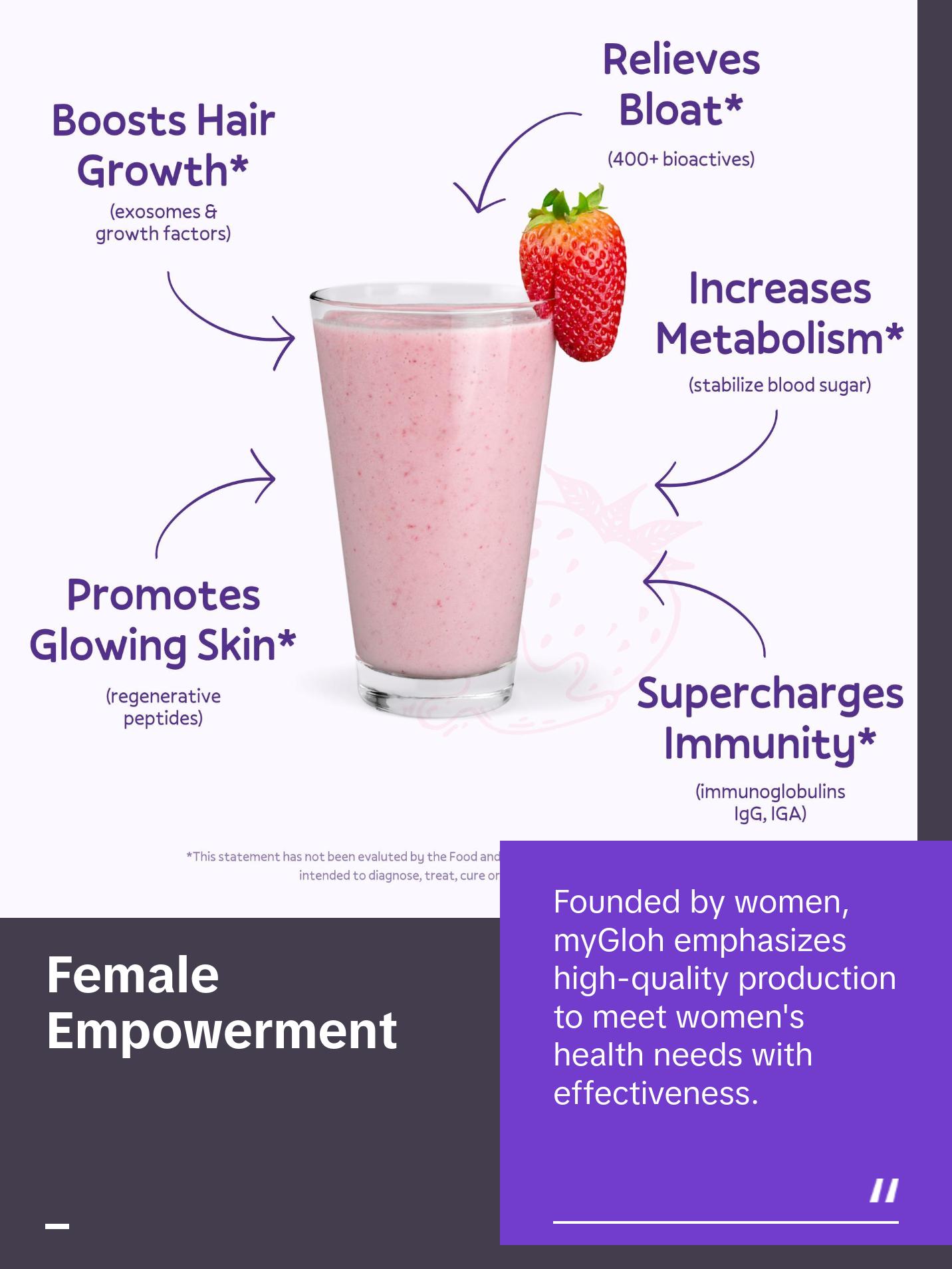 myGloh Colostrum Premium Powder | Gut Health & Bloating, Hair Growth & Skin Glow Beauty Supplement, Immune Support | Natural Flavor Strawberries & Cream | Grass-Fed Bovine Colostrum Superfood | High IgG, Gluten Free, Bioactives | Healthcare