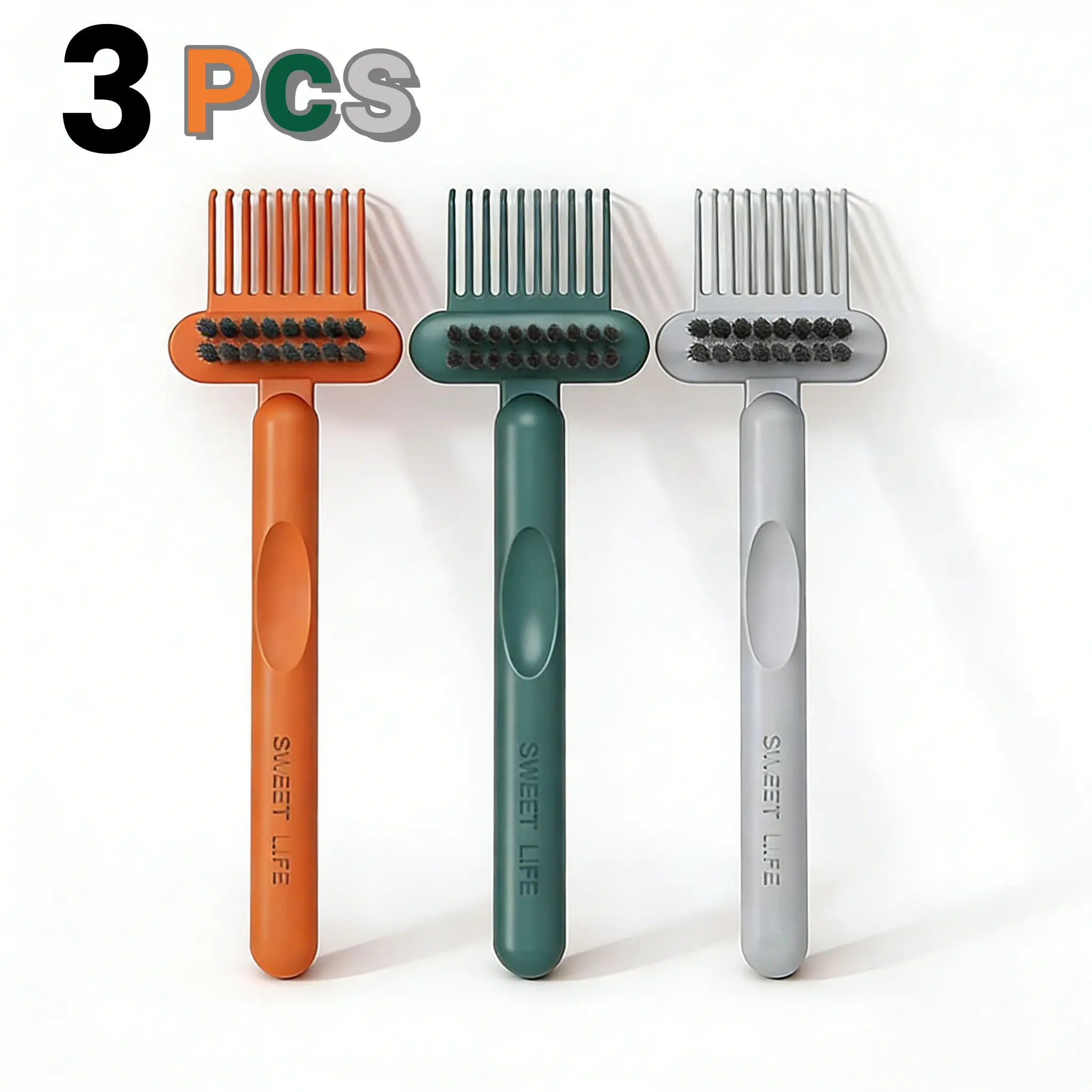 3 Count Comb & Hairbrush Cleaner Set - Dual-Tool Mini Rake/Bristte Brushes to Remove Hair, Dust & Product Build-Up from Combs&Brushes- Portable, Reusable, Professional or Home Use