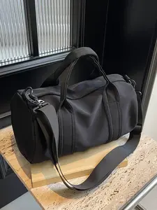 Simple off-white canvas cylindrical bag, large capacity dual-purpose canvas bag for fitness and travel, portable single-shoulder multifunctional travel fitness bag, good for travel, suitable for short trips, Sport Bag, Gym Bag, Multifunctional Sports Bag