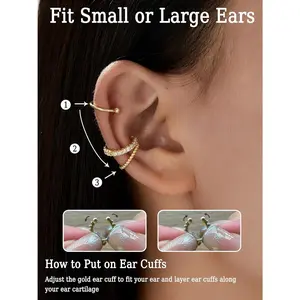Ear Cuffs Non Piercing Chunky/Thin 14K Gold Plated Ear Cuff Earrings for Women Dainty Cuff for Non Pierced Ears Gold Clip on Cartilage Earring Fake Piercings 6PCS