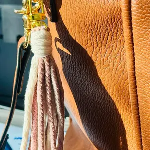 Handmade Tassel Bag Charm Macrame Keychain with Soft Pastel Tassels 100% Cotton Cord Gold Clasp for Stylish Accessories