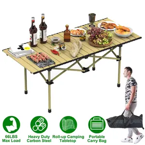 Folding Camping Table Portable Lightweight Carbon Steel Roll-up Picnic BBQ Desk with Carry Bag Heavy Duty for Outdoor Beach Backyard Party Patio Camping Hiking BBQ Picnic Fishing