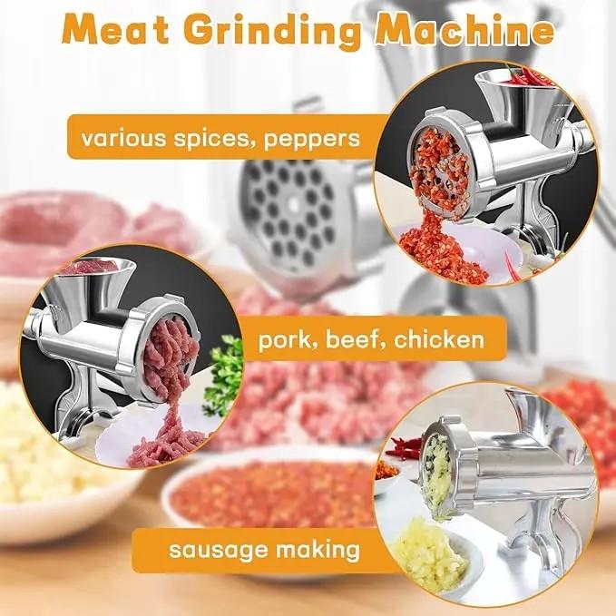 Manual Hand Crank Food Chopper, Meat Vegetable Garlic Grinder with Table Clamp, Portable Kitchen Meal Prep Tool for Burger Salsa Baby Food