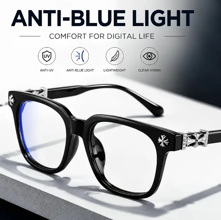 2pas Unisex Anti‑Blue Light Metal Square Frame Glasses, Flat Lens, Casual Style, Party Gift Eyewear, Plain Pattern