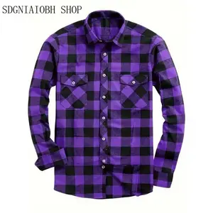 Men's Casual Plaid Flannel Shirt - Long Sleeve, Button-Up, Green and Black Checkered Pattern, All-Season Comfort, Allseason Shirt | Classic Collar | Durable Fabric