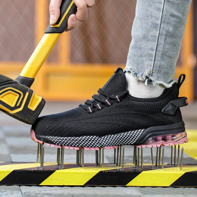 SPIEZ women's puncture-proof safety sneakers: air-cushioned, composite toe, ideal for long-standing workers & daily wear.