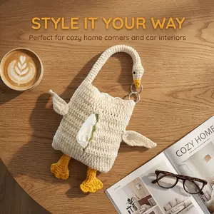 Trendy Handmade DIY Crochet Goose Tissue Bag - Car Hanging Tissue Pouch, Multifunctional Handmade Crochet Tissue Organizer, High-Appearance Car Tissue Box, Aesthetic Home Decor Gift, Includes Pattern Tutorial, Crochet Yarn & Tool Kit
