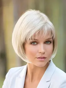 Women's Style Wig, Silver Color Short Straight Hair, Puffy Realistic Bobo Head, Middle Aged Mother Hairstyle, Synthetic Hair Wig