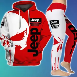 Jeep Skull Red White Hoodie And Legging All Over Printed