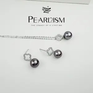 PEARLISM Lucky Clover Edison Pearl Set (Earrings+Pendant) 7.5-10mm Hypoallergenic Gift For Her-PSAFES008