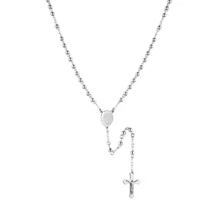 HZMAN Silver Rosary Beads Cross Necklace for Women Stainless Steel Heavy Crucifix Virgin Mary Y Shape Necklaces Jewelry Pendants
