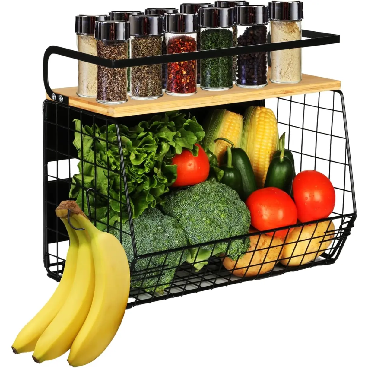Magnetic Shelf for Fridge with Wood Lid, Fruit Potato and Onion Storage Bins, Pantry Organizers & Storage, Large Container Magnetic Spice Rack for Refrigerator, Kitchen Counter, Cabinet